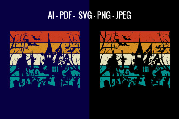 Halloween Retro Sunset Scary T-Shirt